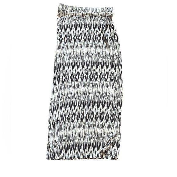 DALIA White Printed Stretch High Waisted Long Flowy Maxi Skirt S - Picture 1 of 8